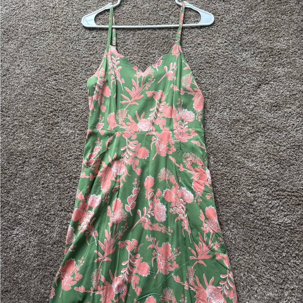 Market & Spruce Green Slip Dress with Pink Floral Print